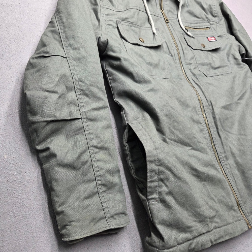 Wrangler Workwear Mens Hooded Canvas Jacket Olive Green Quilted Lined Medium - Picture 9 of 12